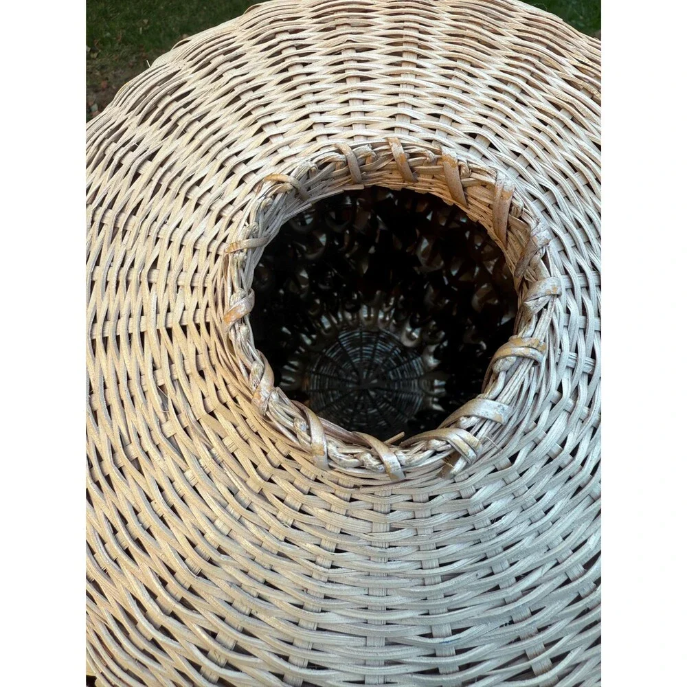 Large Vintage Woven Palm and Rattan Urn Shape Basket Vase